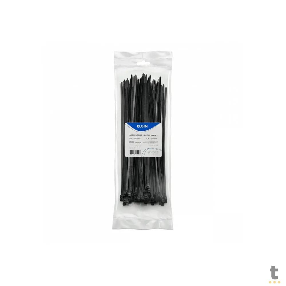 Cinta Abraçadeira em Nylon PA66 4.8X300 mm Pacote com 100 UN Preta - 35357 Truedata